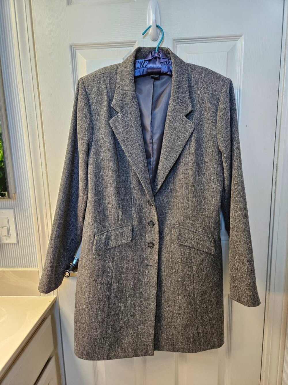 Monterey Bay Vintage Grey Herringbone Tweed Longline Blazer Size US 14